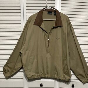 Classic Tan Lightweight Harrington Jacket with Brown Collar.